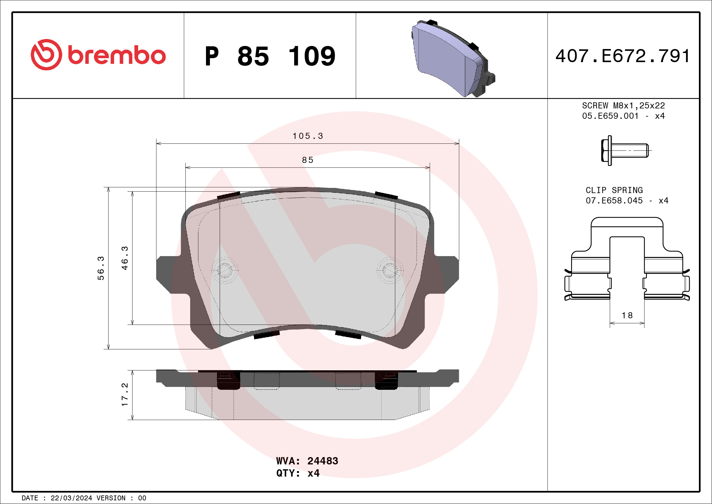 Brembo P85109 Brake Pads Set