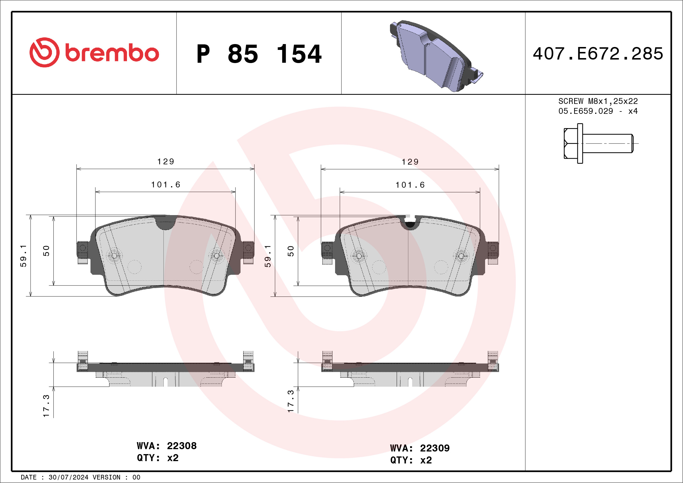 Brembo P85154 Brake Pads Set