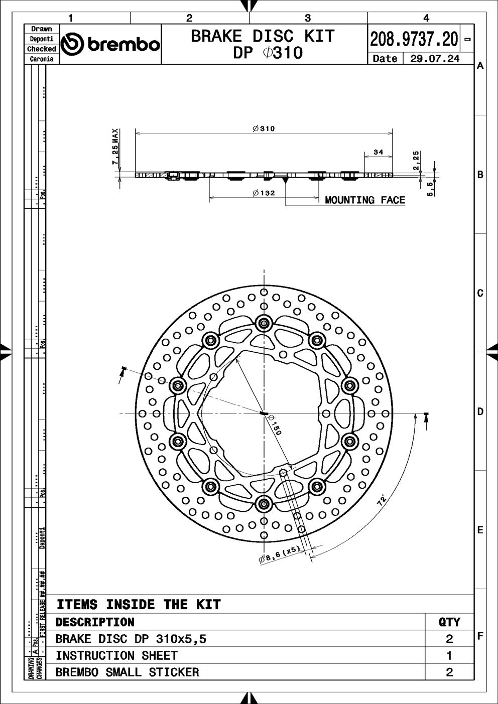 Brembo 208973720 2x Motorcycle Brake Discs (pair)