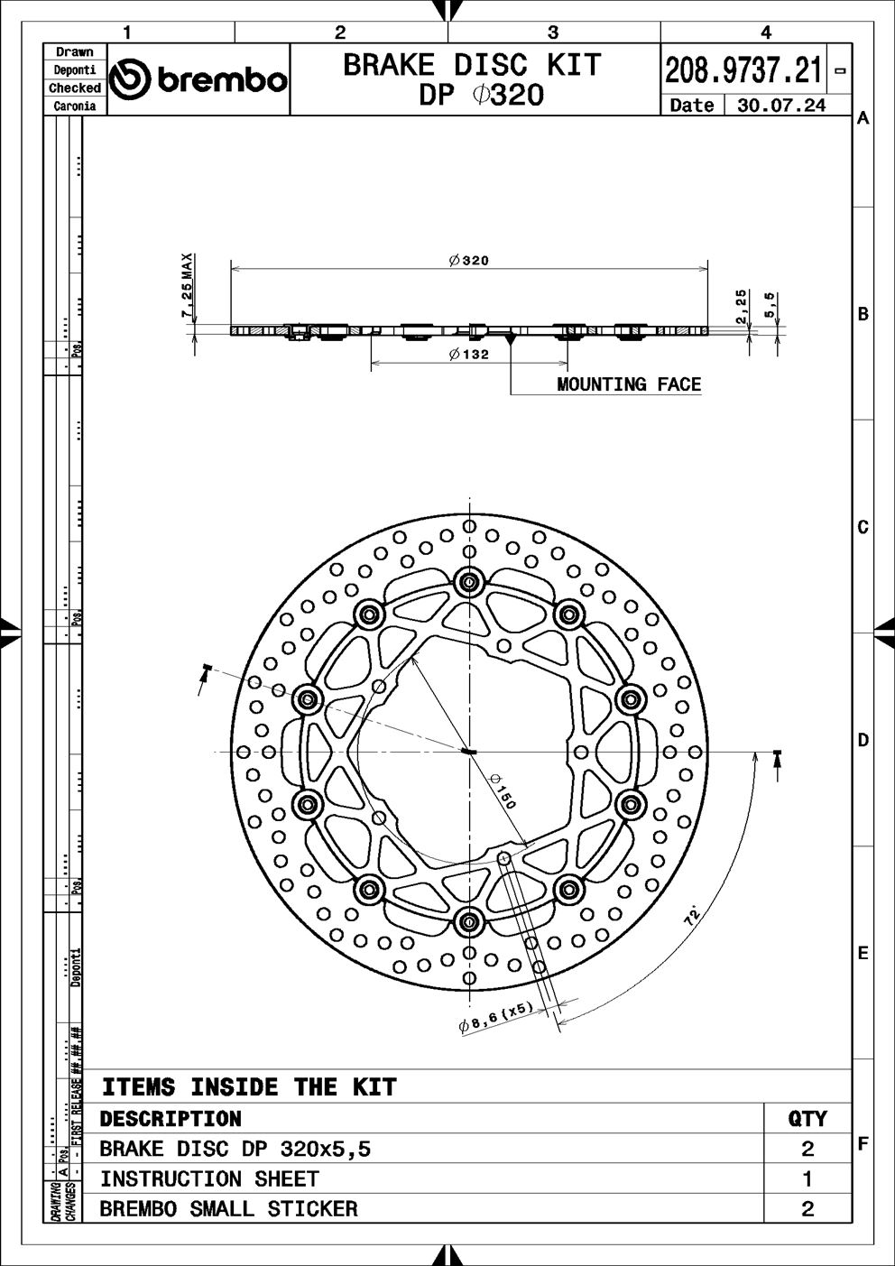 Brembo 208973721 2x Motorcycle Brake Discs (pair)