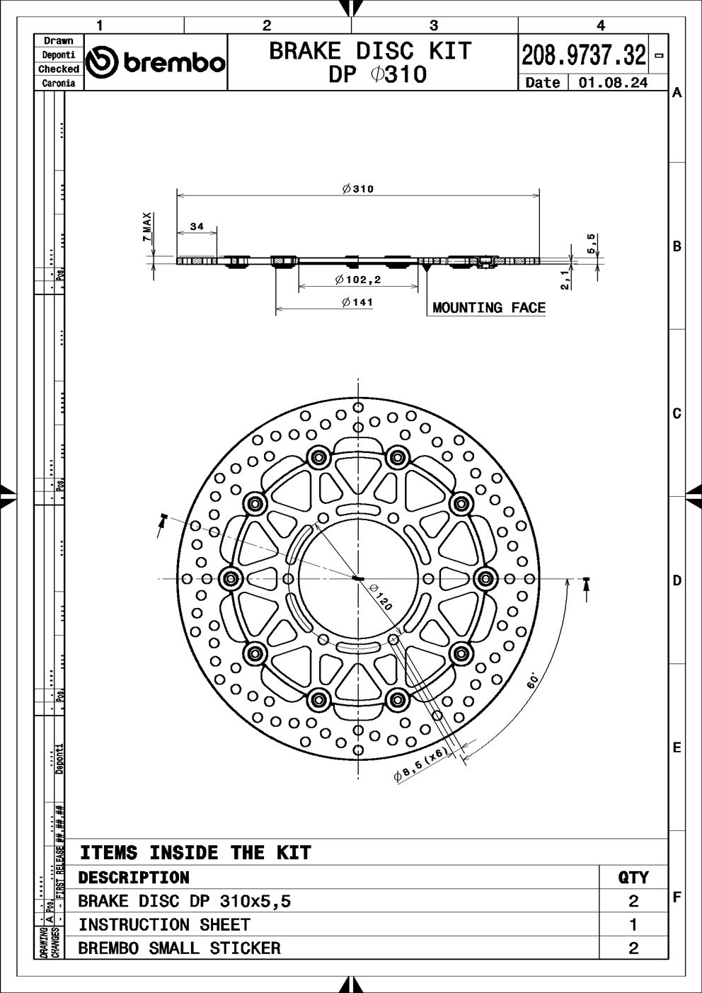 Brembo 208973732 2x Motorcycle Brake Discs (pair)