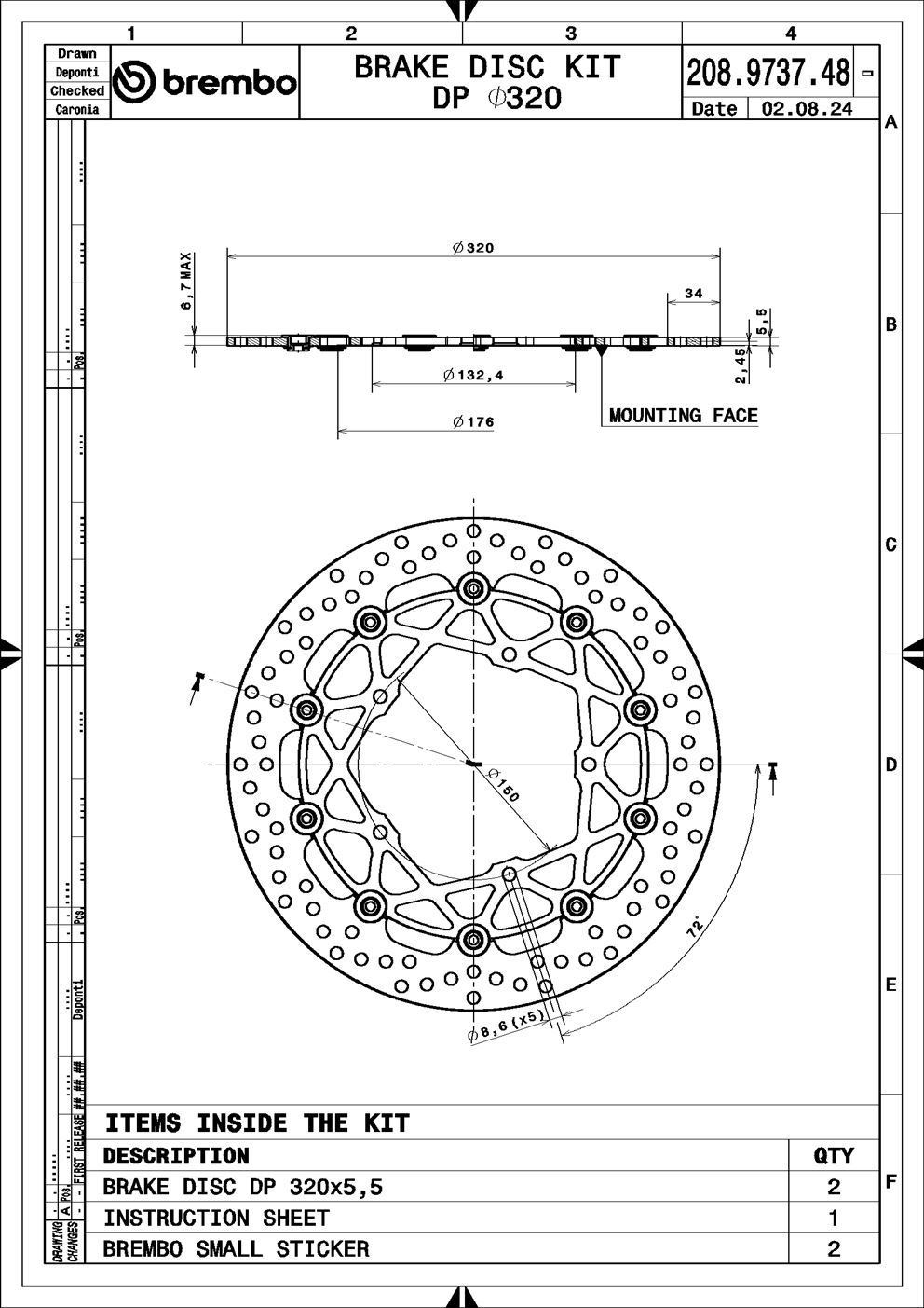 Brembo 208973748 2x Motorcycle Brake Discs (pair)