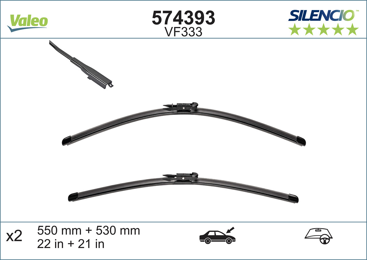 Valeo VF333 2x Wiper Blades (Pair) Flat / Aero type