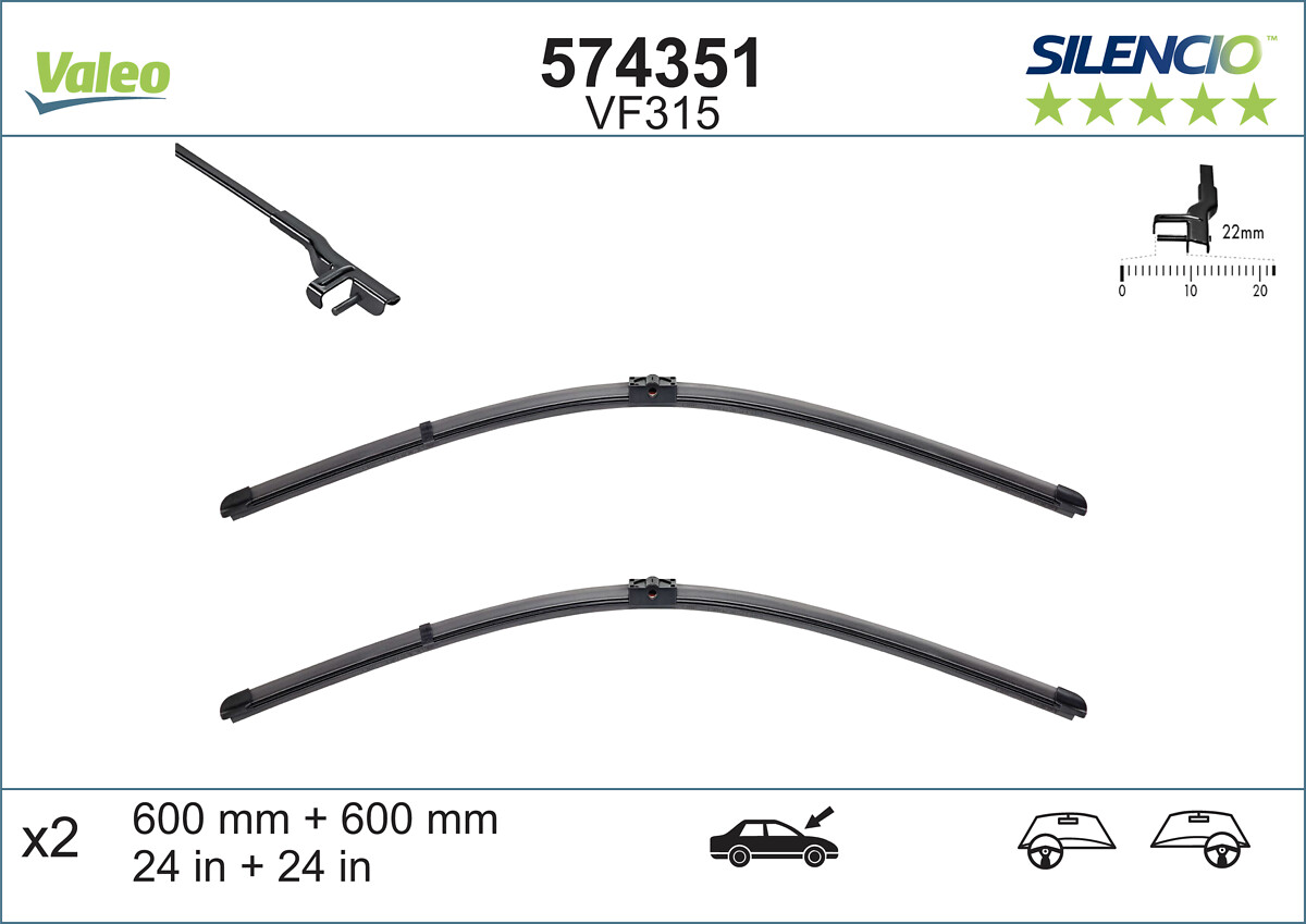 Valeo VF315 2x Wiper Blades (Pair) Flat / Aero type
