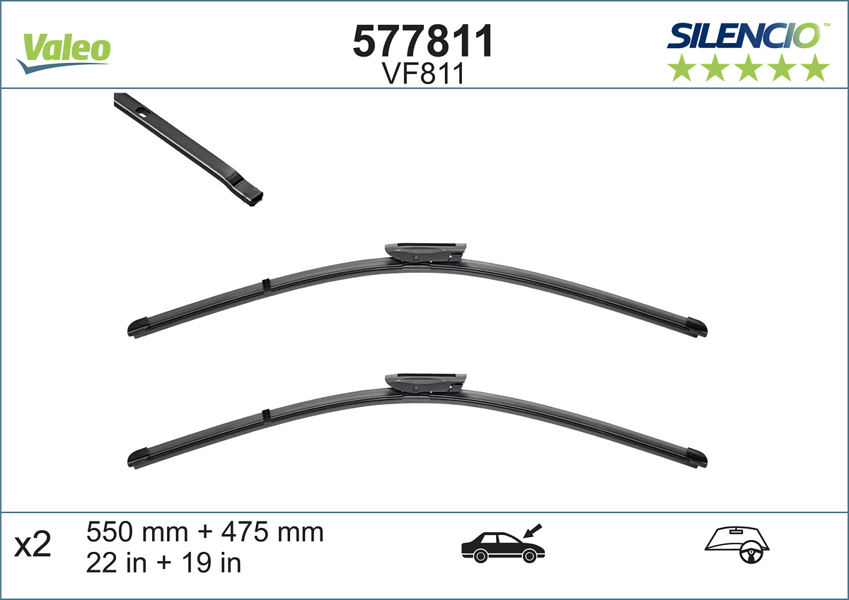 Valeo VF811 2x Wiper Blades (Pair) Flat / Aero type