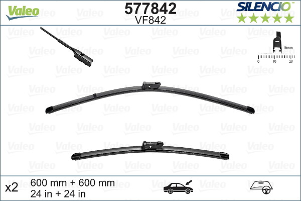 Valeo VF842 2x Wiper Blades (Pair) Flat / Aero type