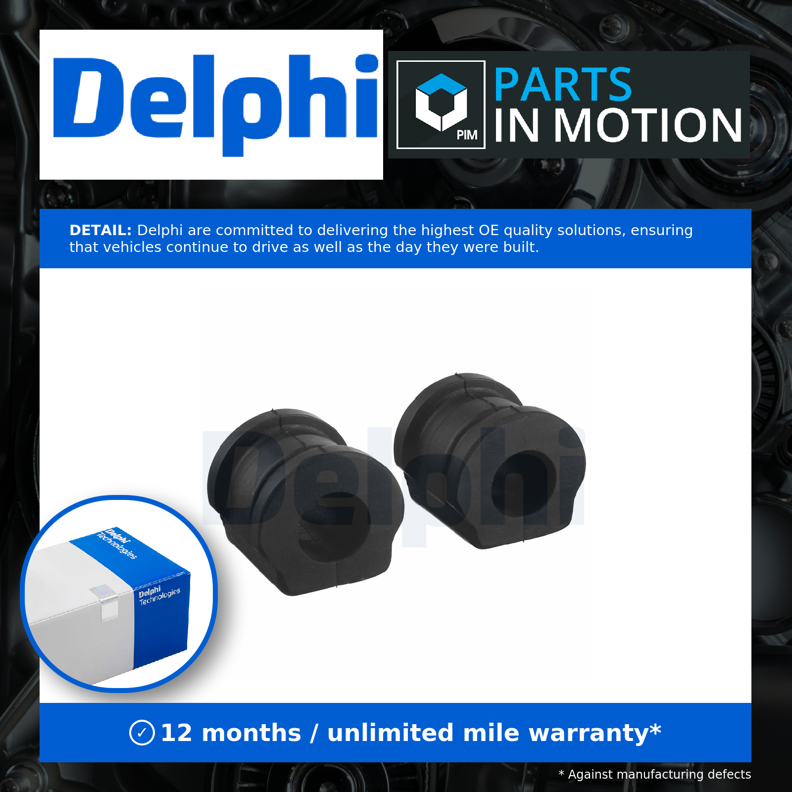 thumbnail image 2 of Delphi Front Lower Anti-Roll Bar Stabiliser Bush Set (2x) For Jaguar X-Type 2.0D 2.2D 2.5 3.0 (2001-2009) 2 of 6