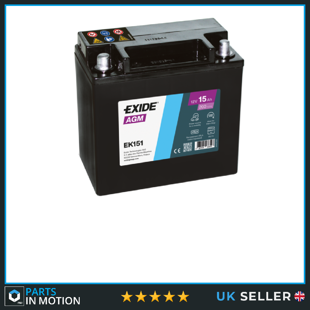 Exide AGM Auxiliary Battery EK151 [PM2386663]