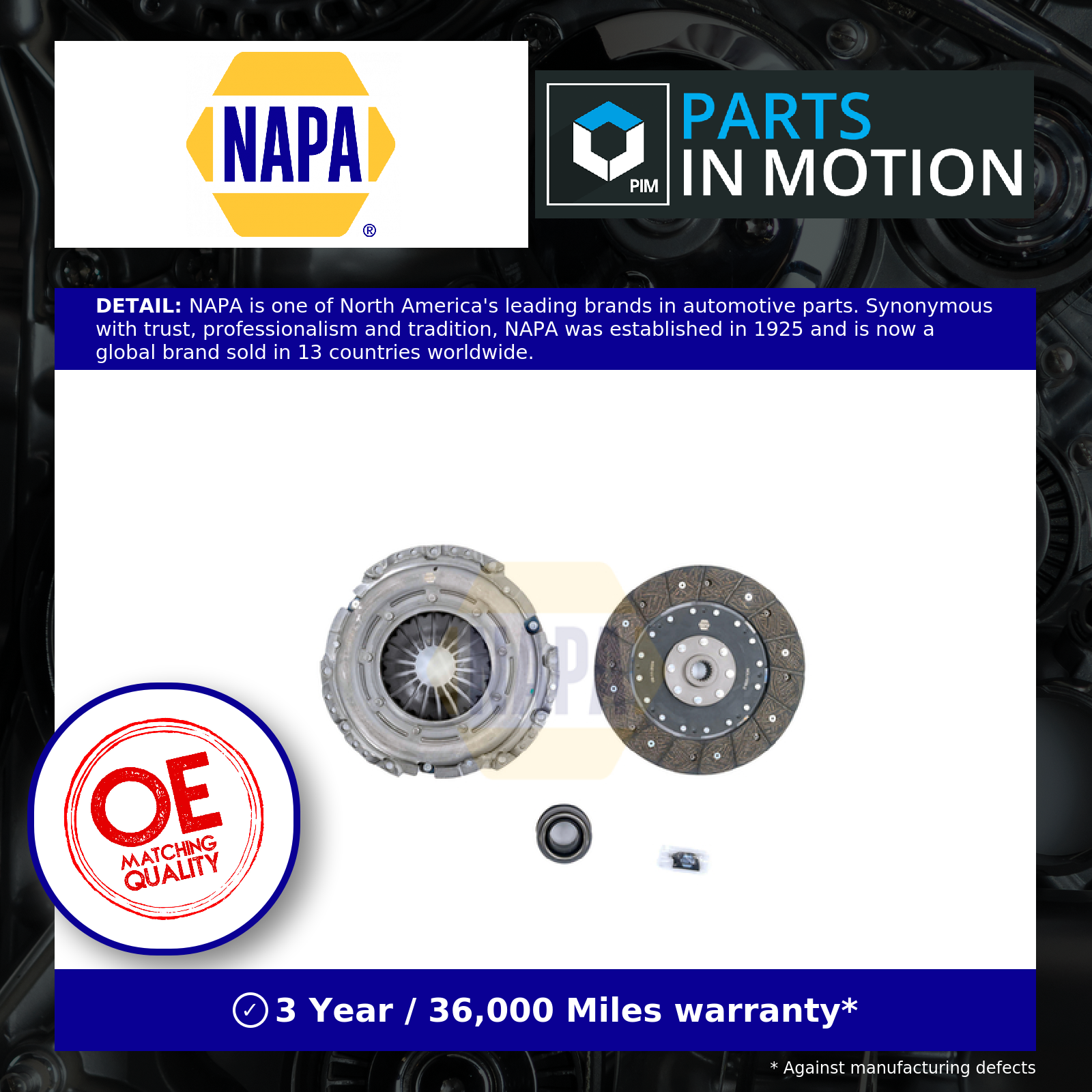 NAPA Clutch Kit 3pc (Cover+Plate+Releaser) NCL1338 [PM2597035]