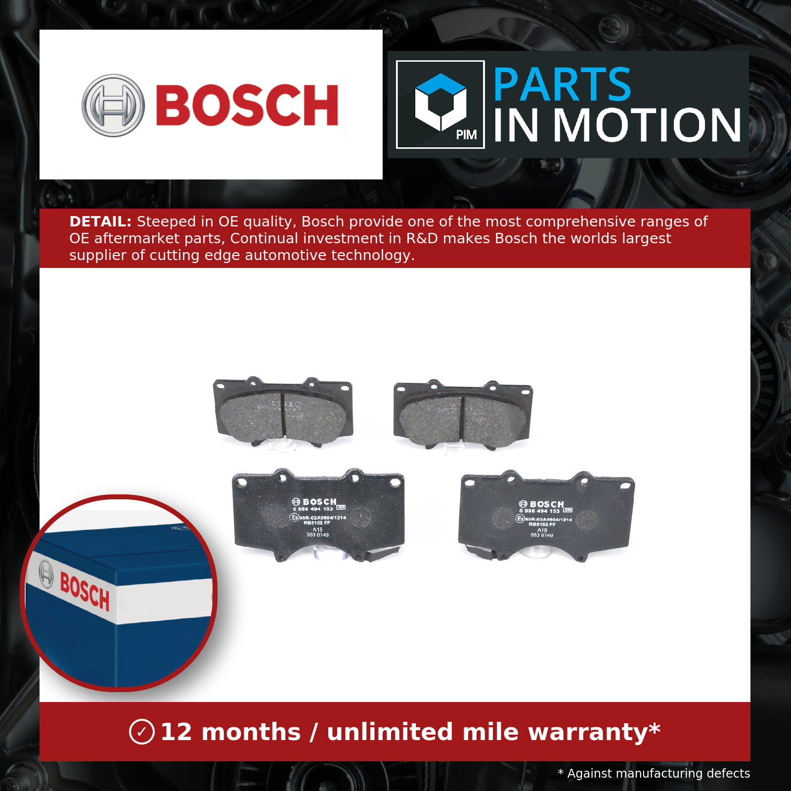 Bosch Brake Pads Set Front 0986494153 [PM384005]