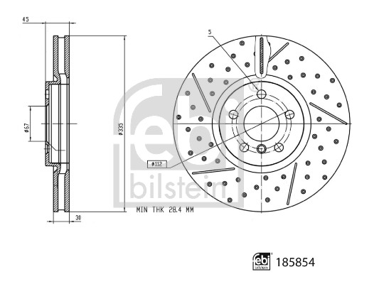 Febi 185854 2x Brake Discs Pair Vented