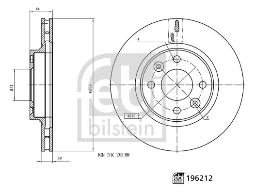Febi 196212 2x Brake Discs Pair Vented