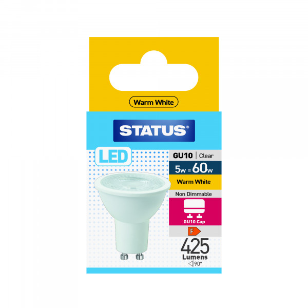 Status 5SLGU1038W1B10 5w - 60w Led Gu10 Ww Clear 1pk Box
