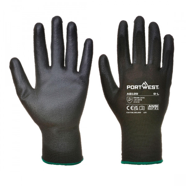 Portwest AB129BKRM (PK12) BLACK PU PALM GLOVE M