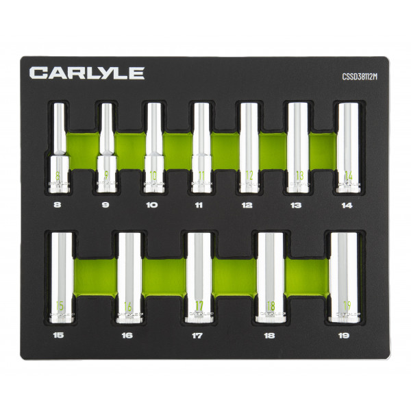 Carlyle CSSD38112M 12pc 3/8dr 12pt Deep Socket Set Met