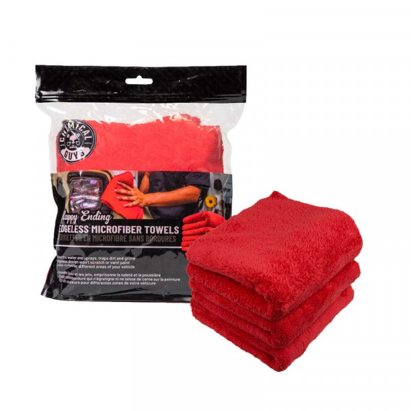 Chemical Guys MIC34103 HAPPY ENDING EDGELESS MICROFIBER TOWELS - RED (3 PACK)