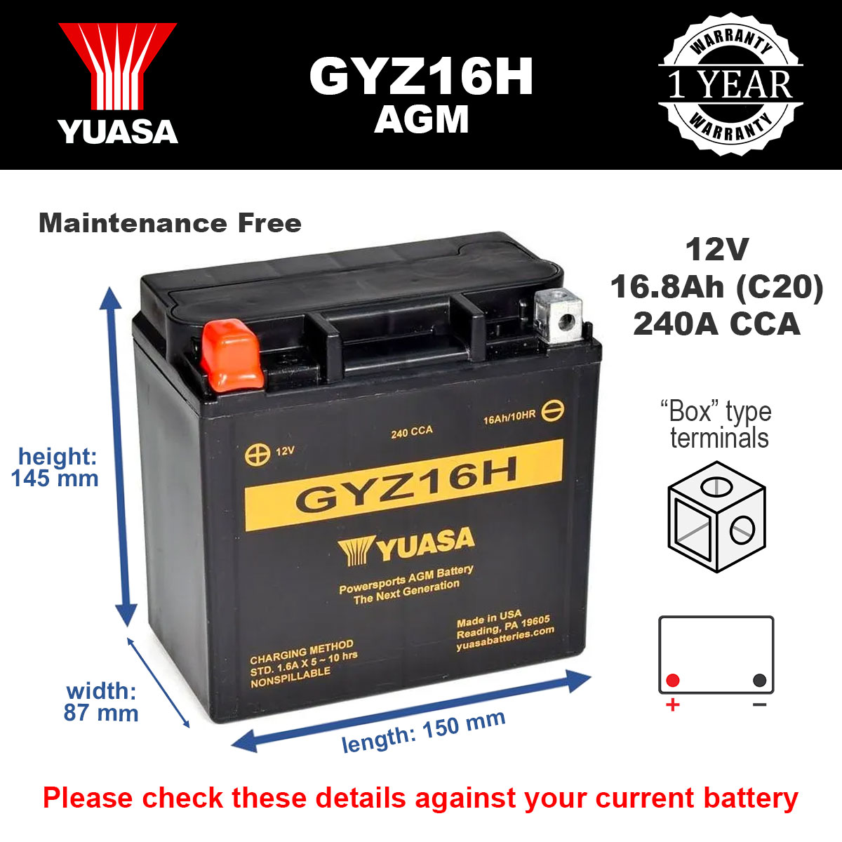 Yuasa GYZ16H