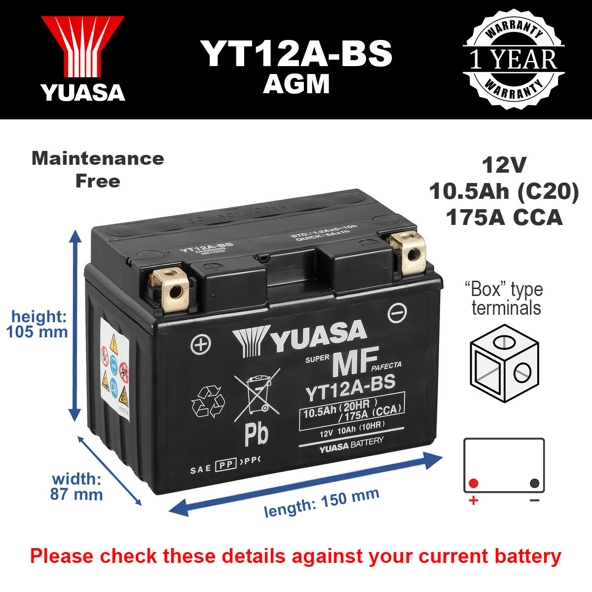 Yuasa YT12A-BS