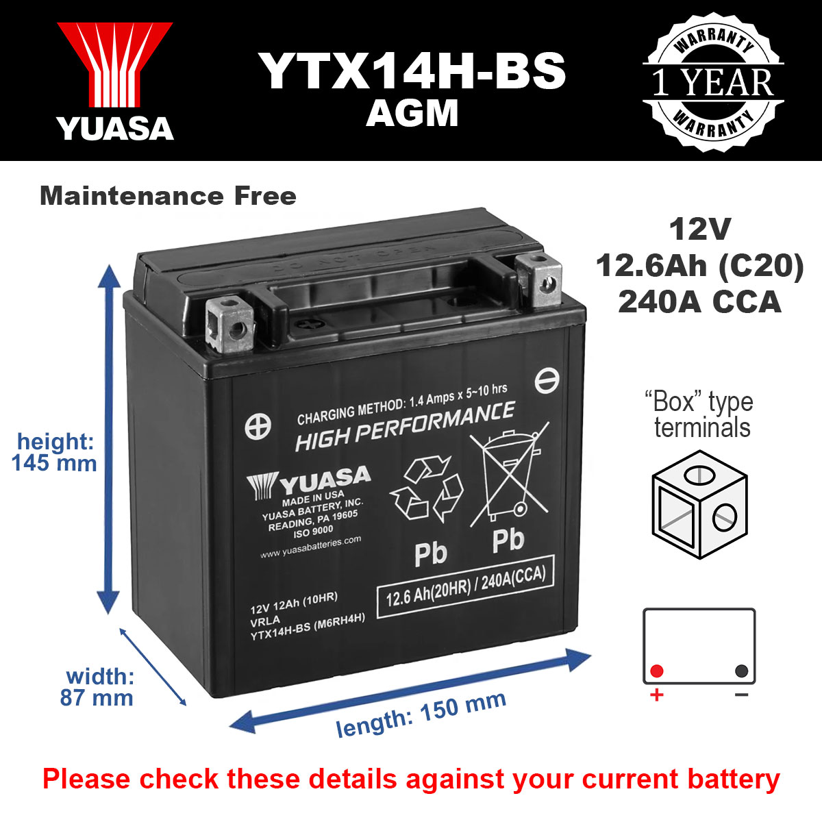 Yuasa YTX14H-BS