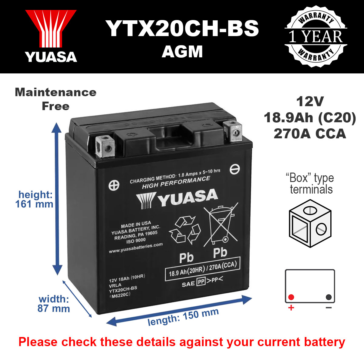 Yuasa YTX20CH-BS