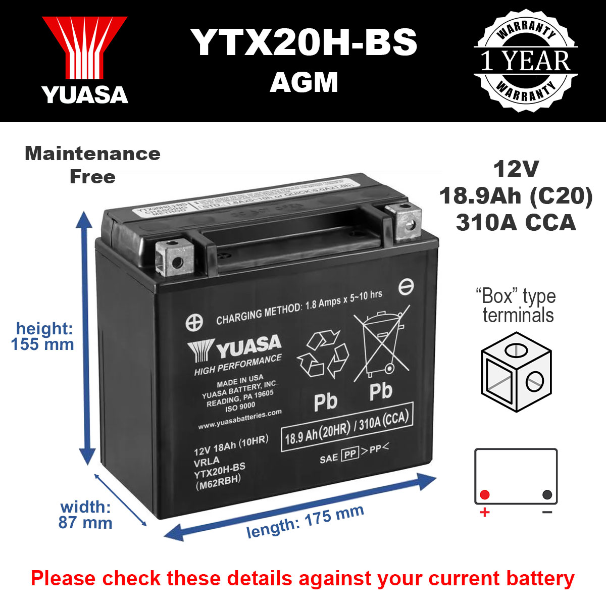 Yuasa YTX20H-BS