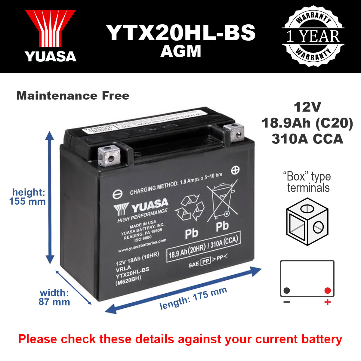 Yuasa YTX20HL-BS