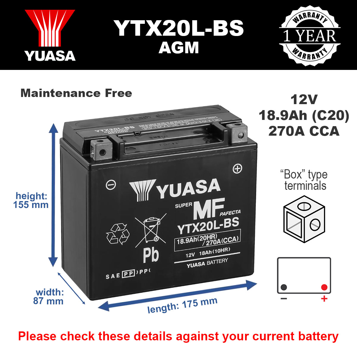 Yuasa YTX20L-BS