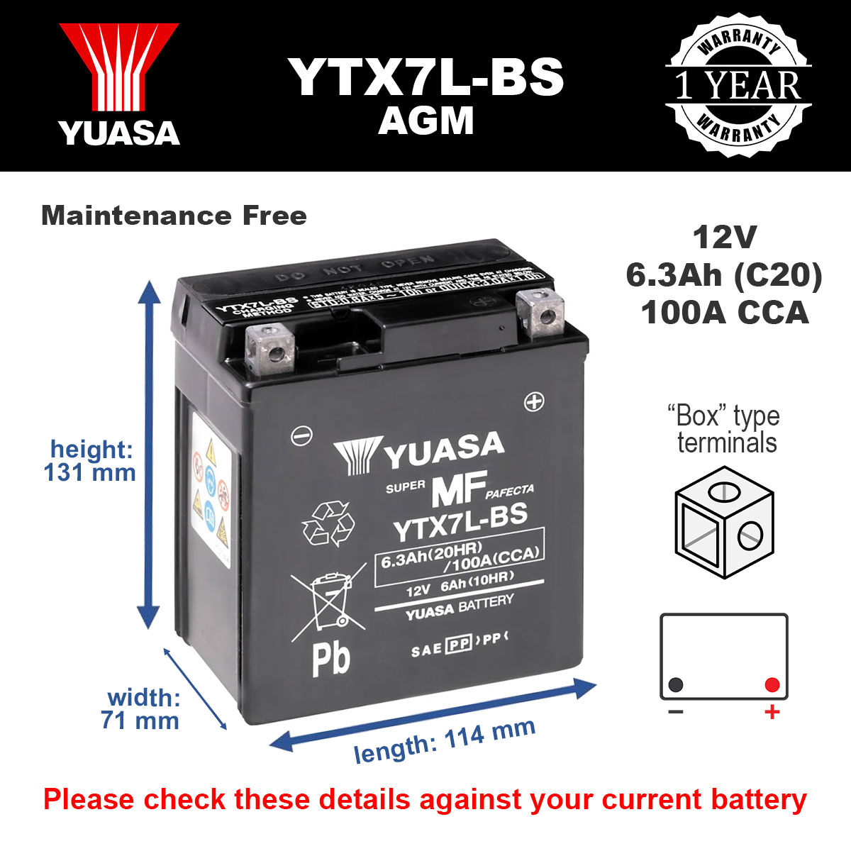 Yuasa YTX7L-BS