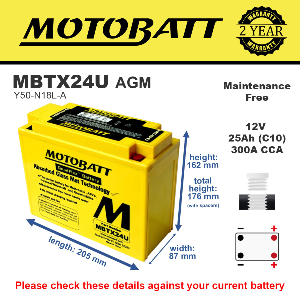 Motobatt MBTX24U AGM Motorcycle Battery