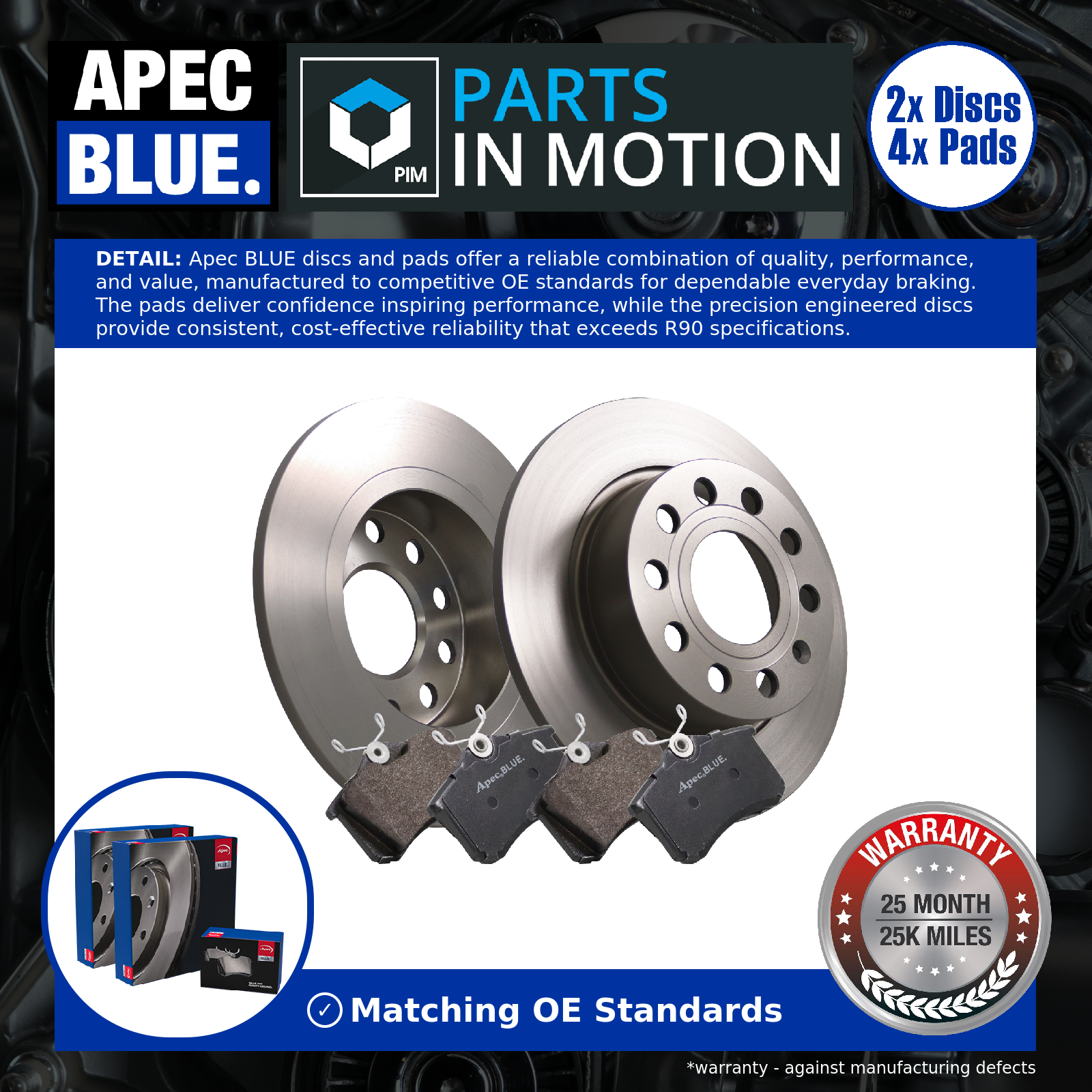 Apec Blue 2x Solid Brake Discs and Pads Rear SDK6087+PD3005 [PM2600632]