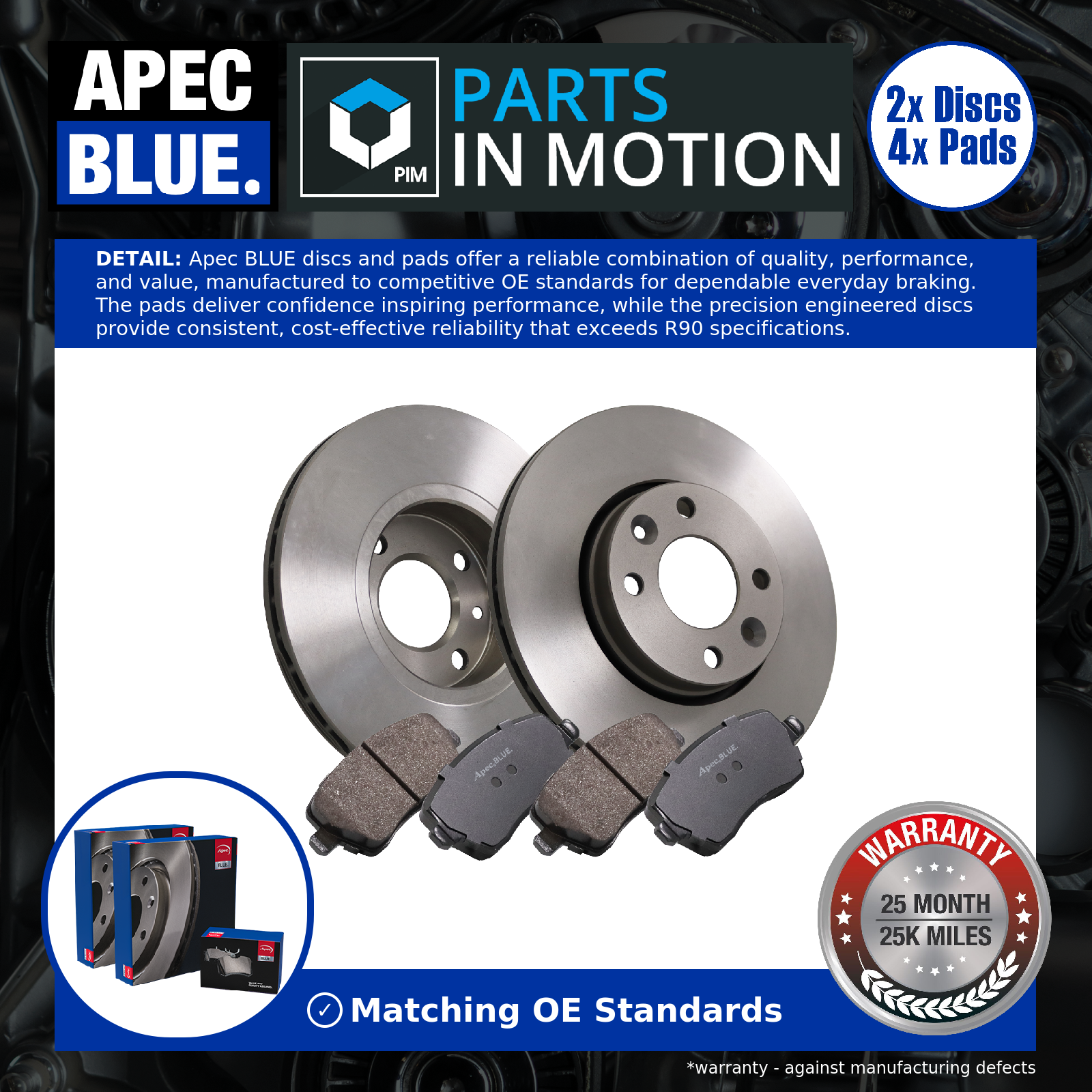 Apec Blue 2x Vented Brake Discs and Pads Front SDK6062+PD3075 [PM2600680]