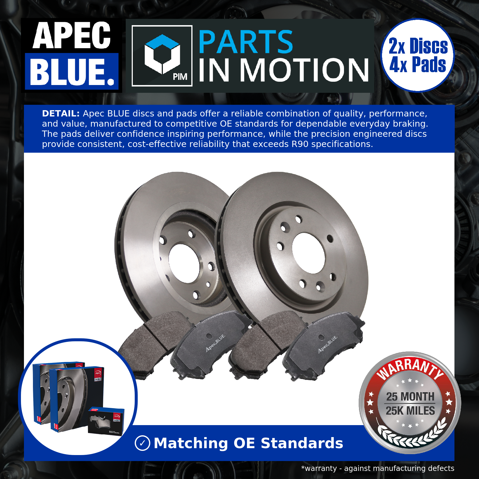 Apec Blue 2x Vented Brake Discs and Pads Front SDK6793+PD3673 [PM2600641]